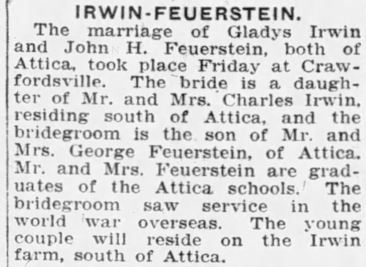 Marriage: Feuerstein - Irwin (sic)