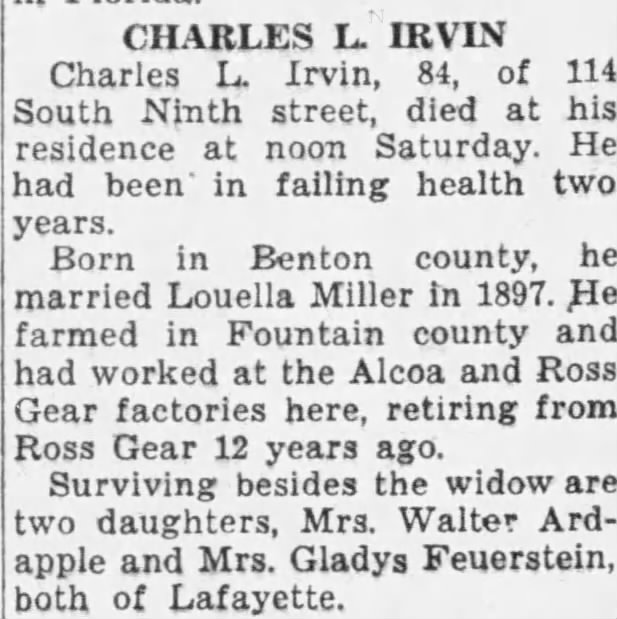 Obituary: Charles L Irvin