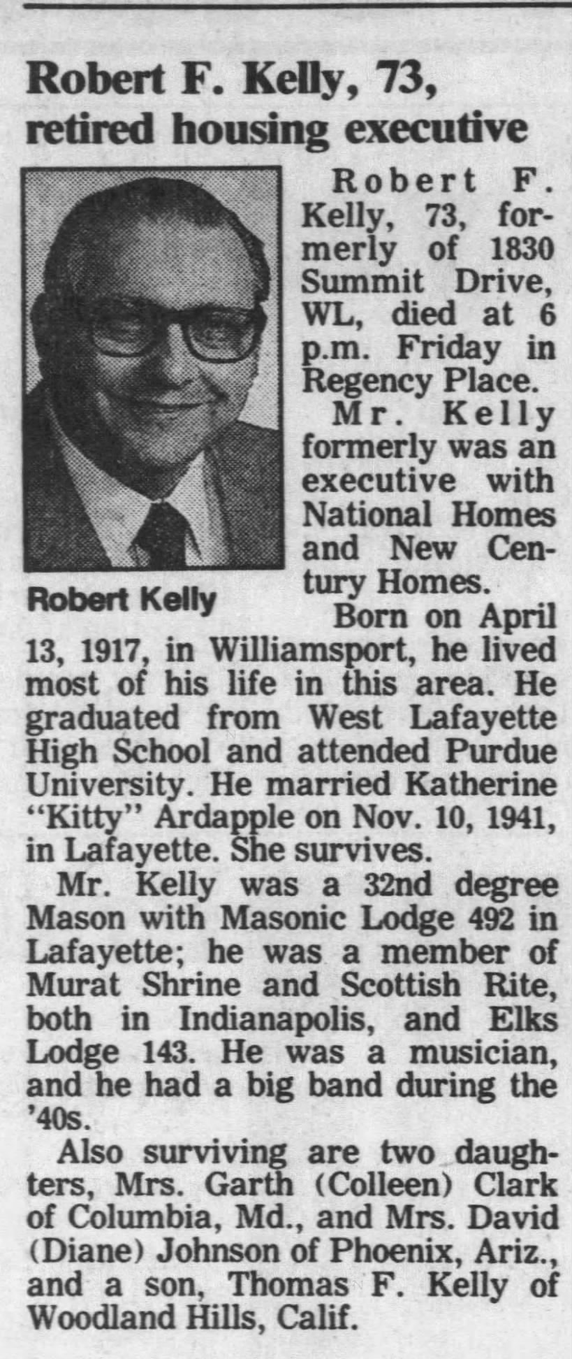 Obituary: Robert F. Kelly (Aged 73)