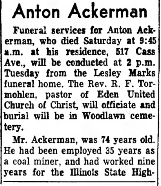 Anton Ackerman Obituary (Aged 74) - Part 1 of 2