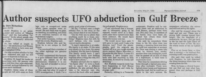 Pensacola News Journal - May 21, 1988 - page 17A - Gulf Breeze UFO