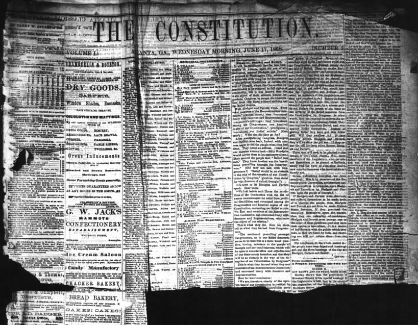 Oldest issue of The Constitution in the archives, dated June 17, 1868