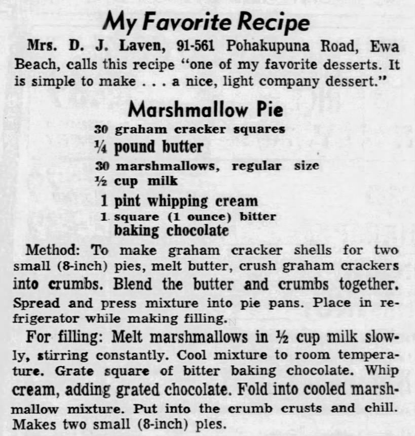 Recipe: Marshmallow Pie (1965)