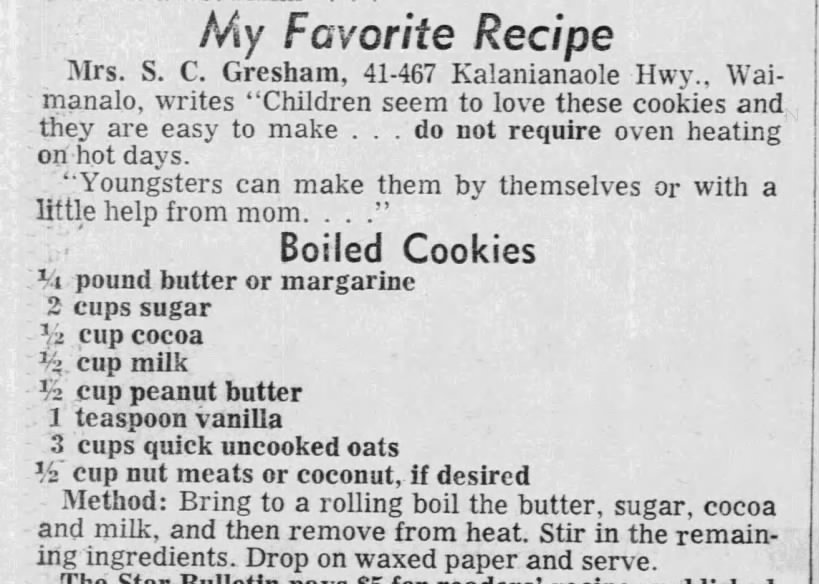 Recipe: Boiled Cookies (1968)