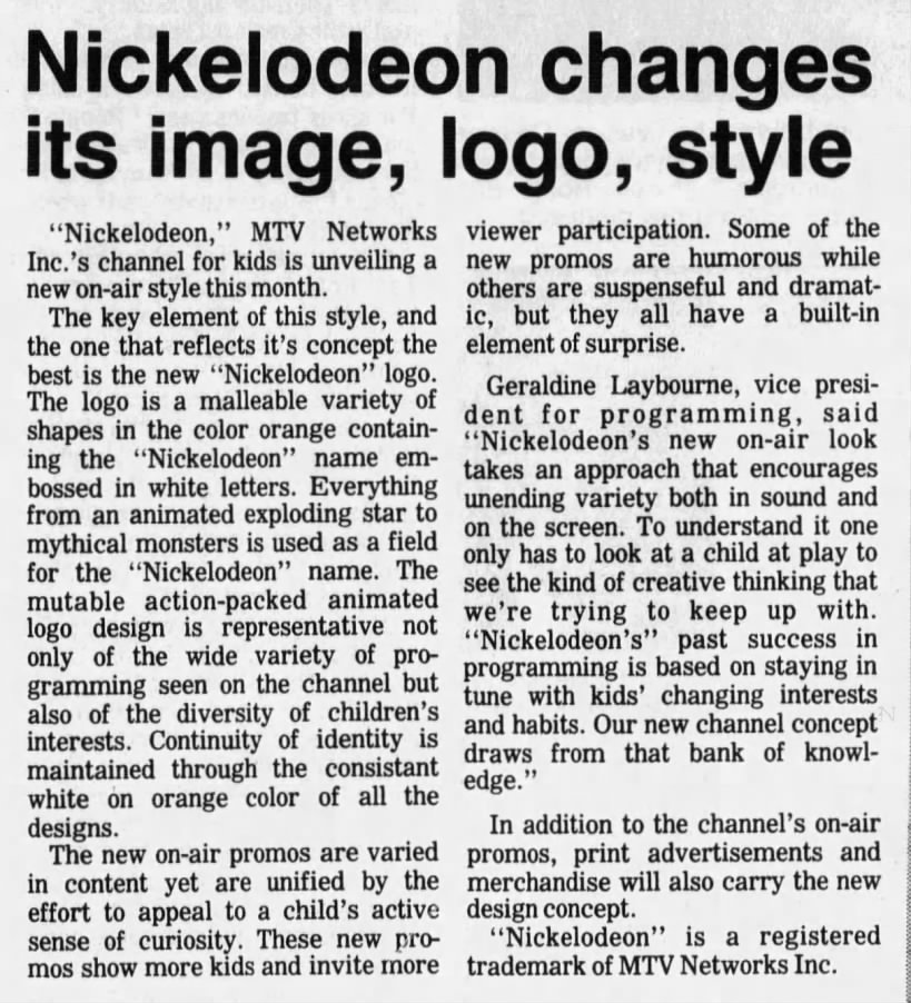 Nickelodeon changes its image, logo, style (1984)