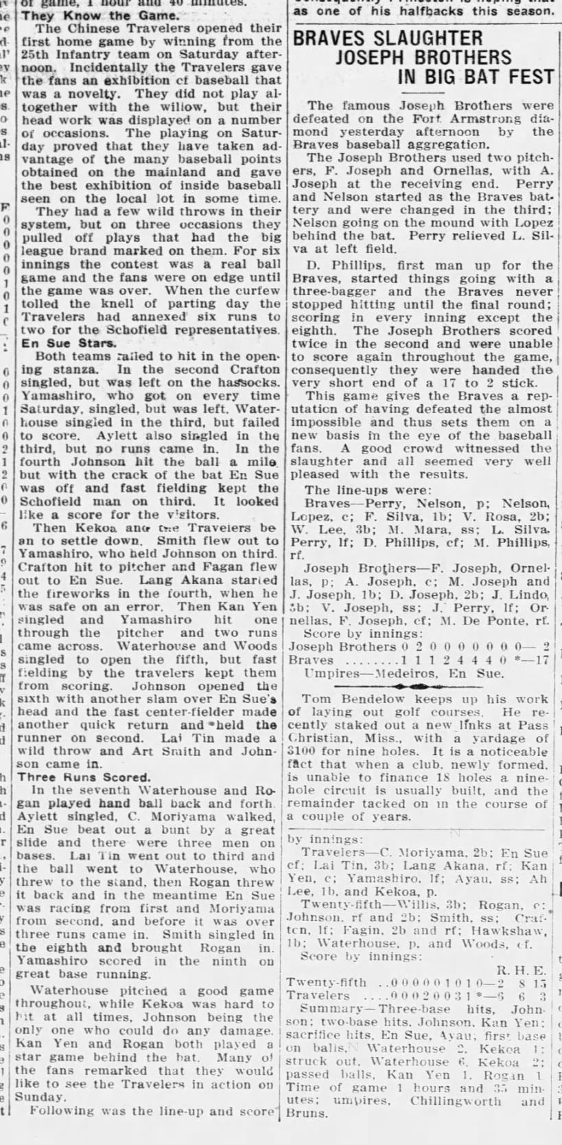 Travelers vs. Wreckers, Dec 6, 1915