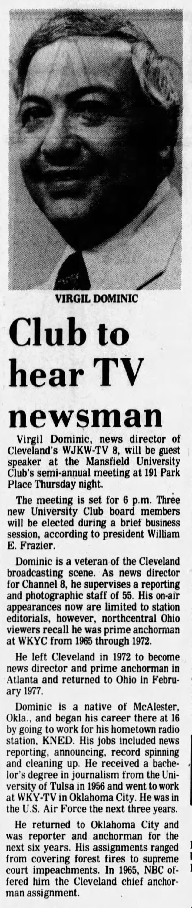 Club to hear TV newsman