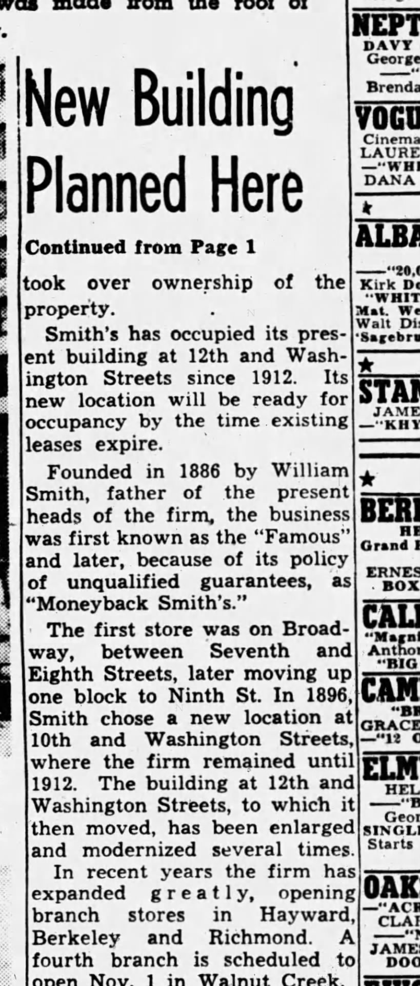 Smiths Leases Space at 14th & Broadway - Pg 2 - Oakland Tribune June 28, 195
