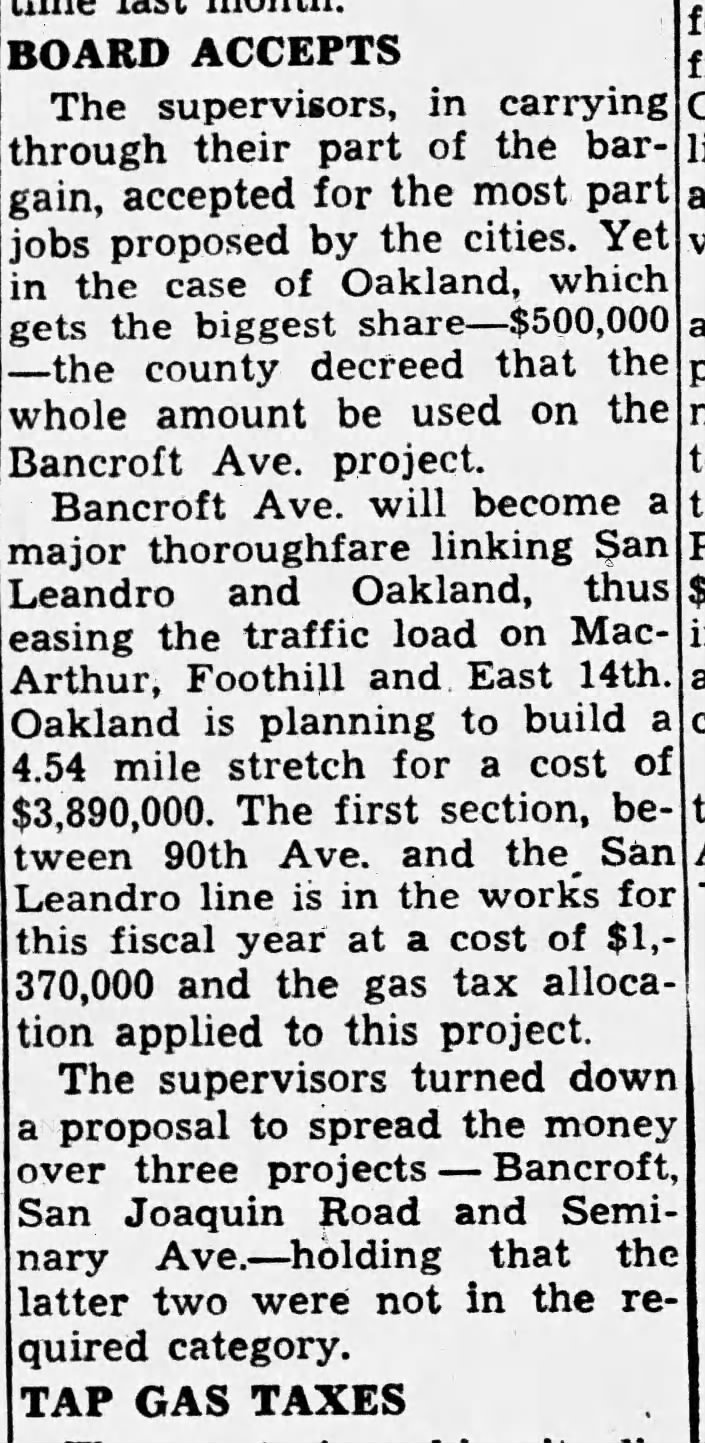 County Board Accepts Bancroft Avenue Project Oct 11, 1955