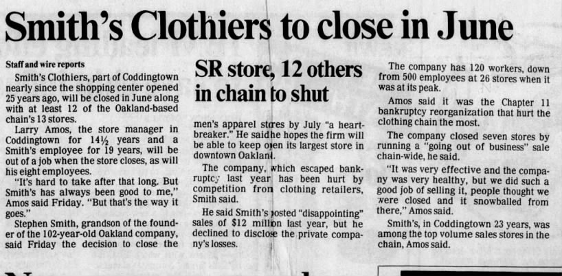 Smith's Clothiers to Close in June - The Press Democrat - March 26, 1988