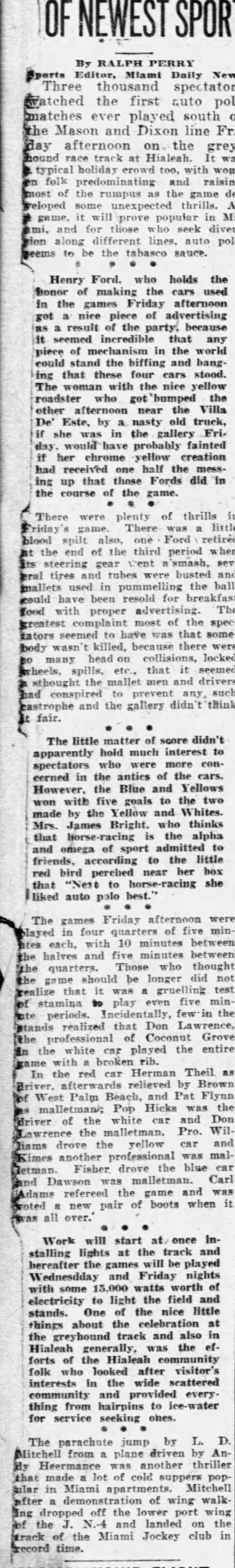1924 July 5  Miami News, HIALEAH AUTO POLO