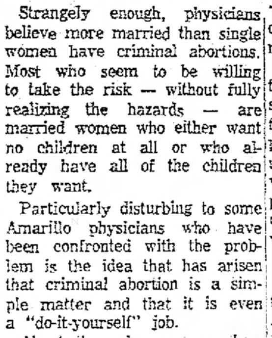 Amarillo paper on criminal abortions