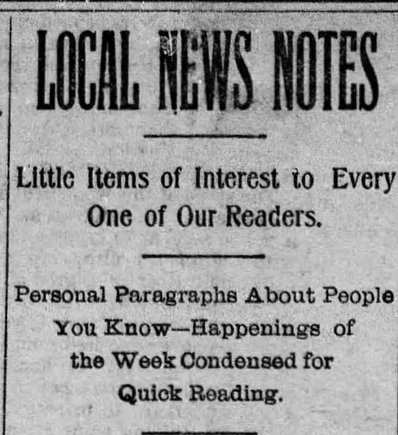 Example of a social news column title, 1903