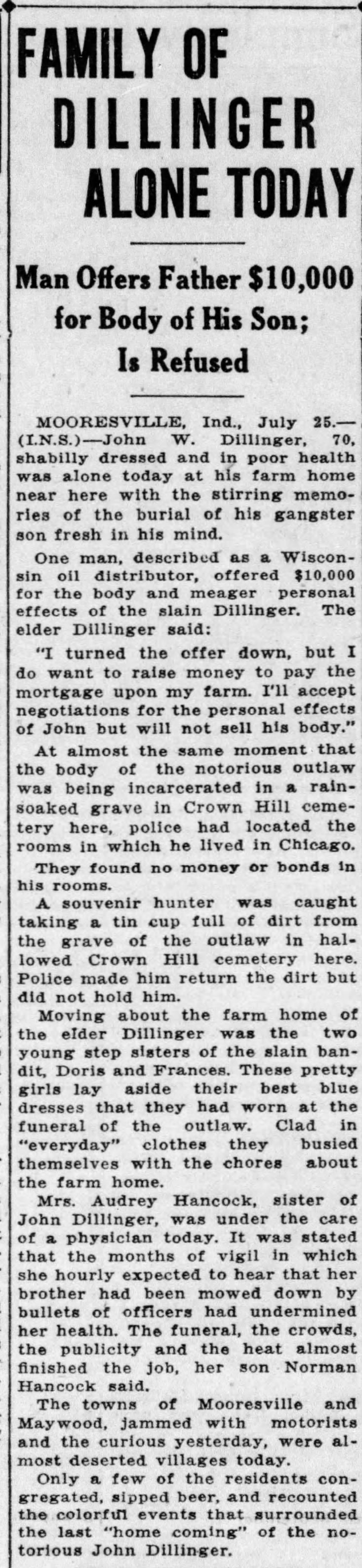 Family of Dillinger Alone Today