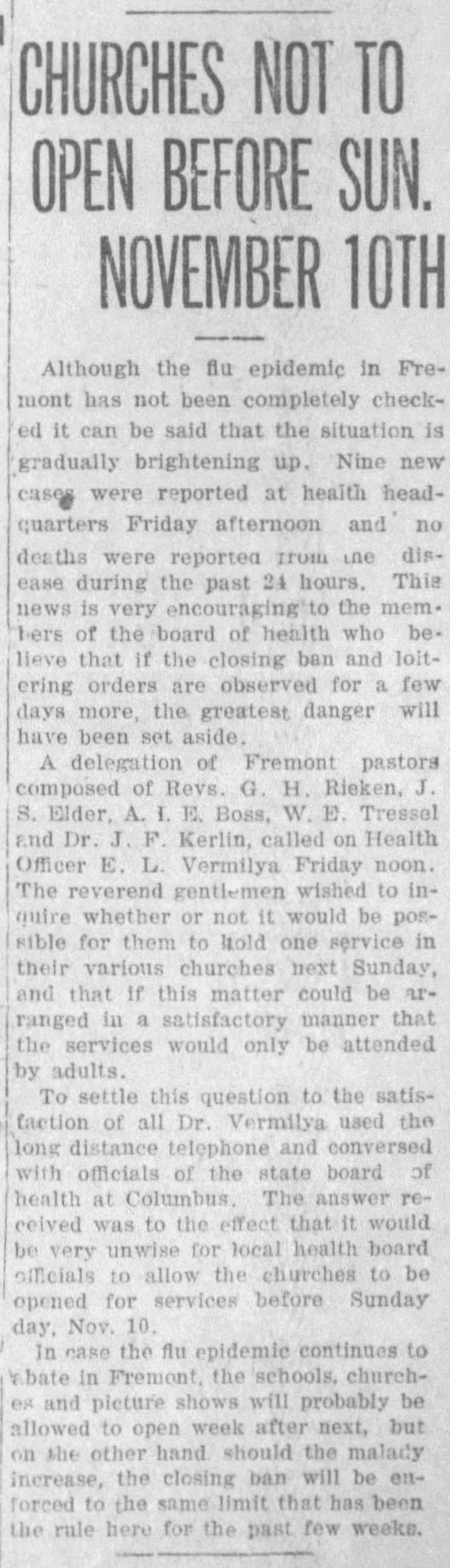 Churches in an Ohio city are closed in fall of 1918 to prevent spread of Spanish flu