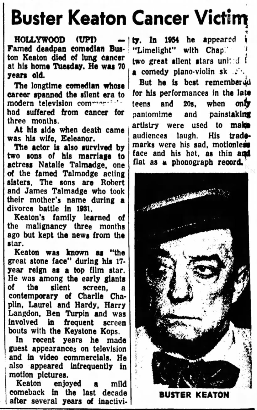 Buster Keaton Dies From Lung Cancer