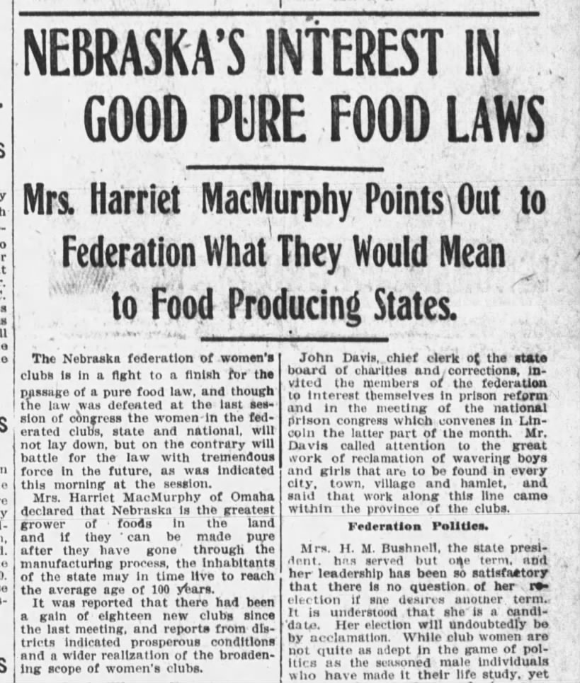 Nebraska women's group fights for pure food legislation, 1905