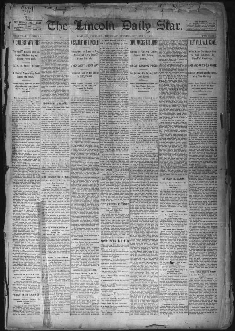 First issue of the Lincoln Daily Star, 2 Oct 1902