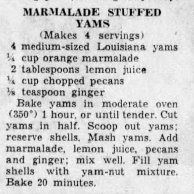 Marmalade Stuffed Yams, 1959
