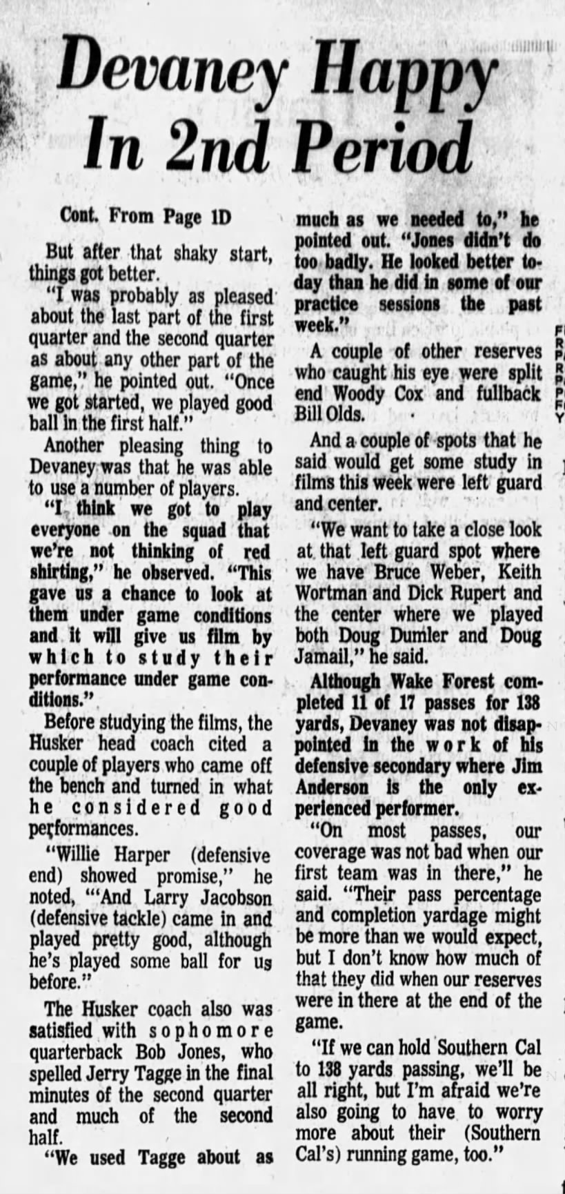 1970 Nebraska-Wake Forest story jump