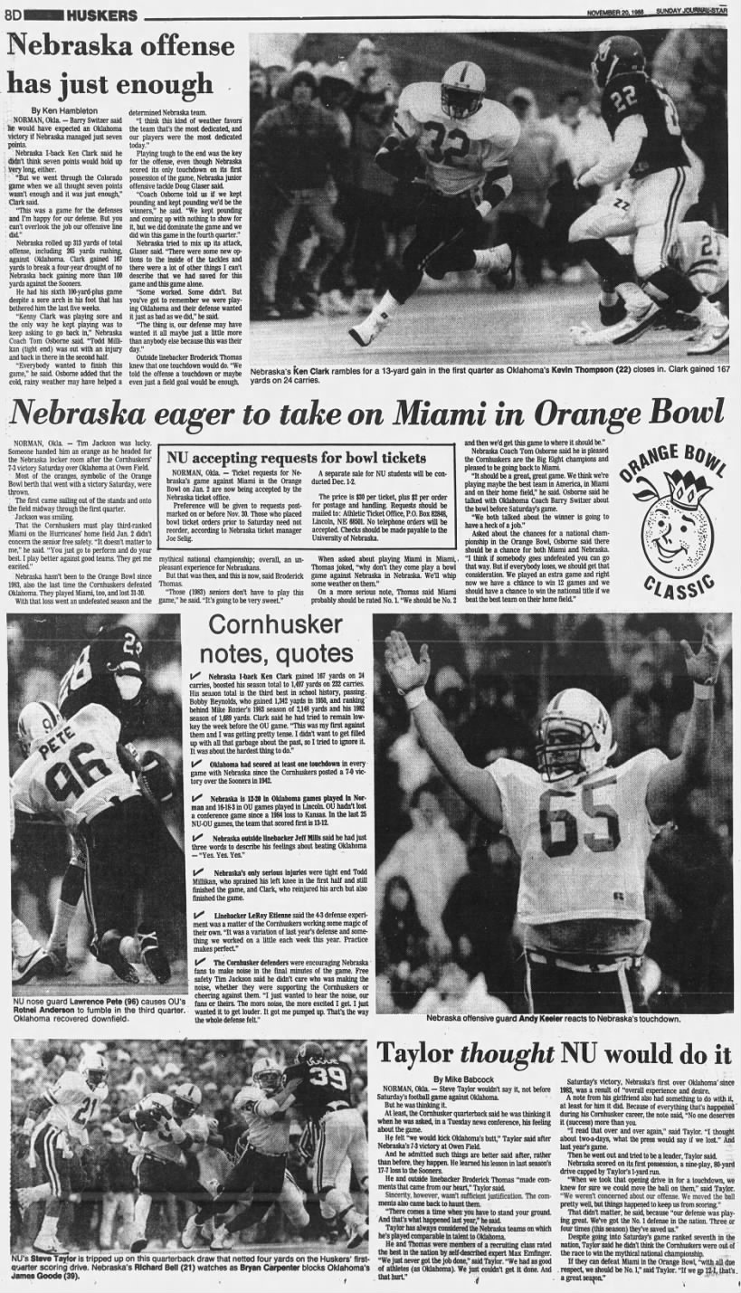 1988 Nebraska-Oklahoma LJS offense