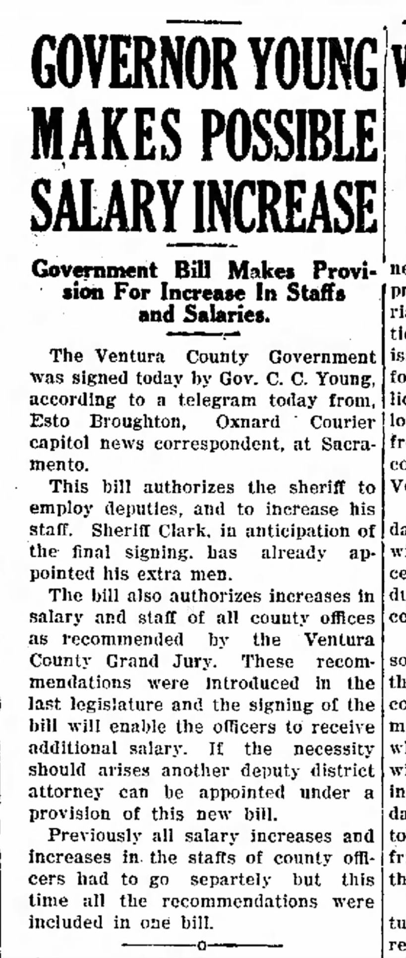 Oxnard Courier - 1927 May 14 - Government Bill Signed
