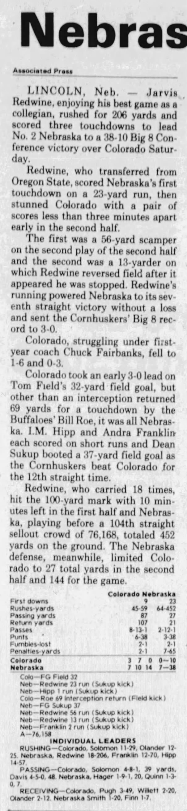 1979 Nebraska-Colorado football AP