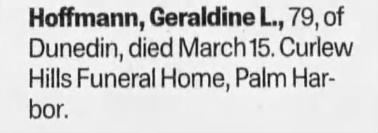 Obituary for Geraldine L. Hoffmann (Aged 79)