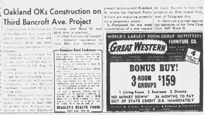 Oakland Ok'd Third Bancroft Project - Oakland Tribune July 16, 1958