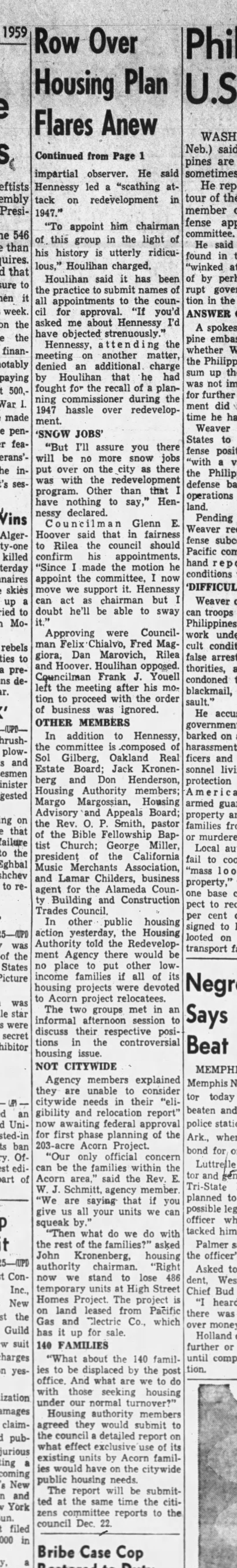 Row Over Housing Plan Flares Anew - Oakland Tribune November 25, 1959