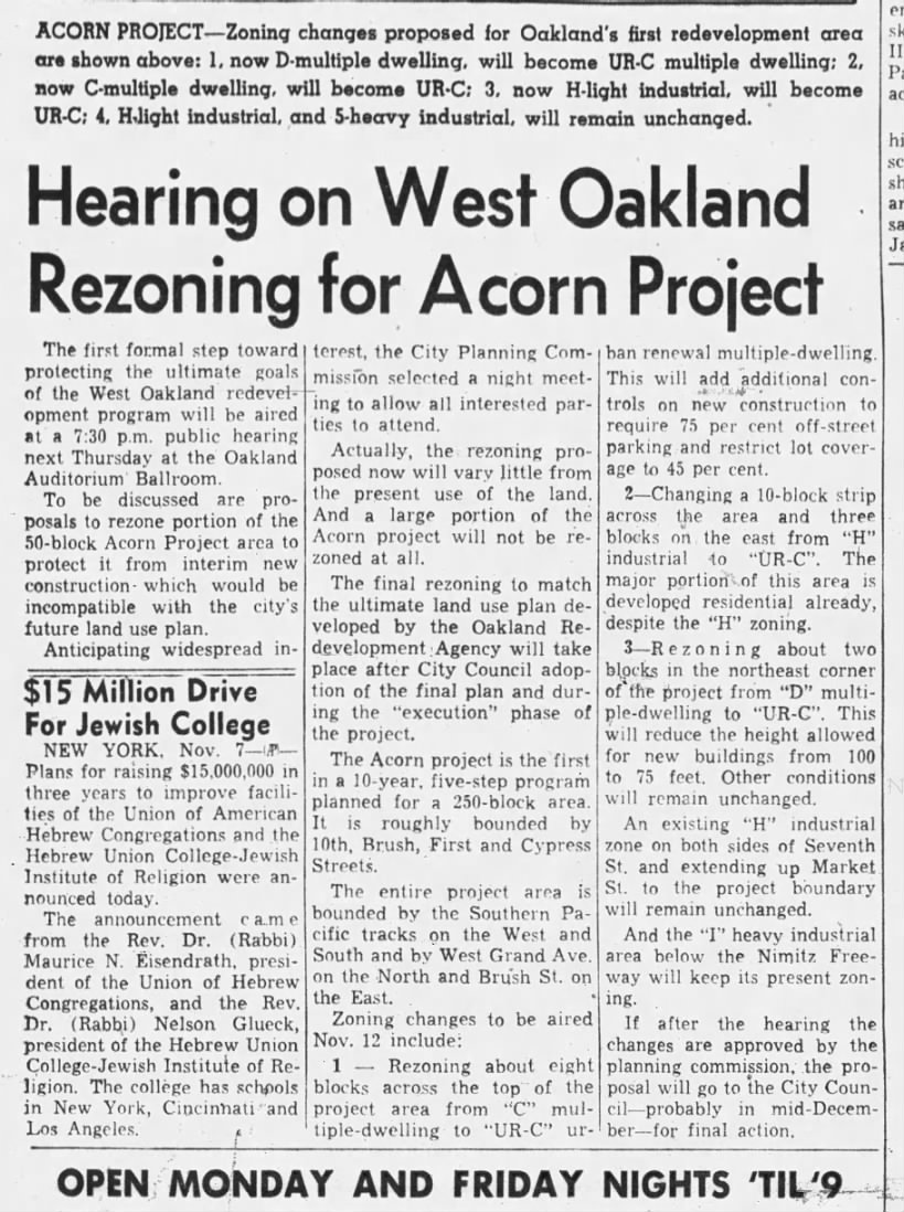 Rezoning for Acorn Project - Oakland Tribune Nov 9, 1959