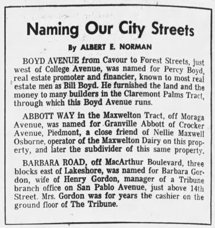 Naming Our City Streets - Boyd, Abbott, Barbara