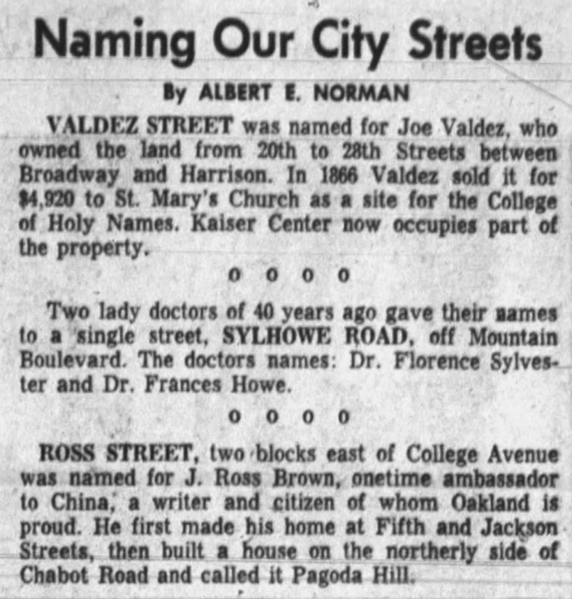 Naming Our Streets--Valdez, Sylhowe, Ross