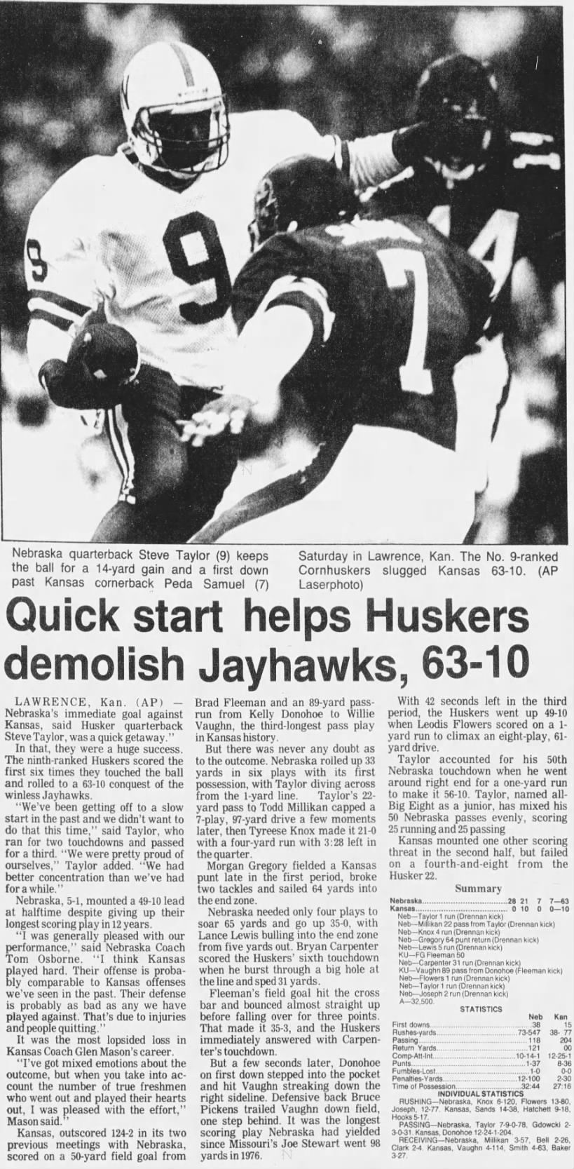 1988 Nebraska-Kansas football AP