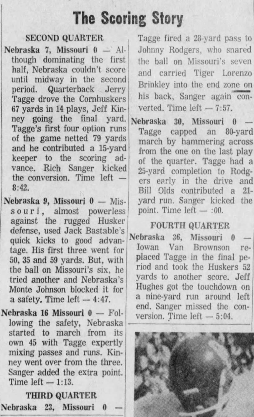 1971 Nebraska-Missouri scoring summary