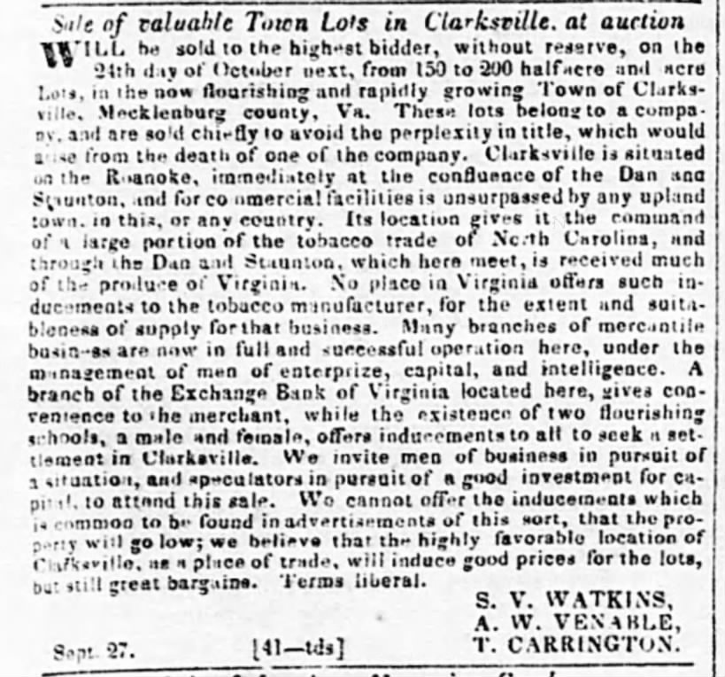 18 Oct 1839-town lots for Clarksville, VA