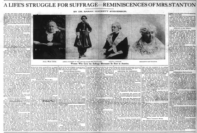 History of Elizabeth Cady Stanton's involvement in the women's suffrage movement