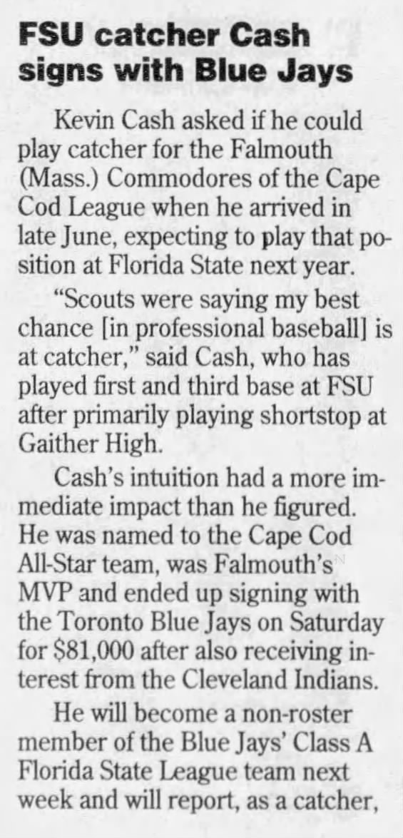 FSU catcher Cash signs with Blue Jays