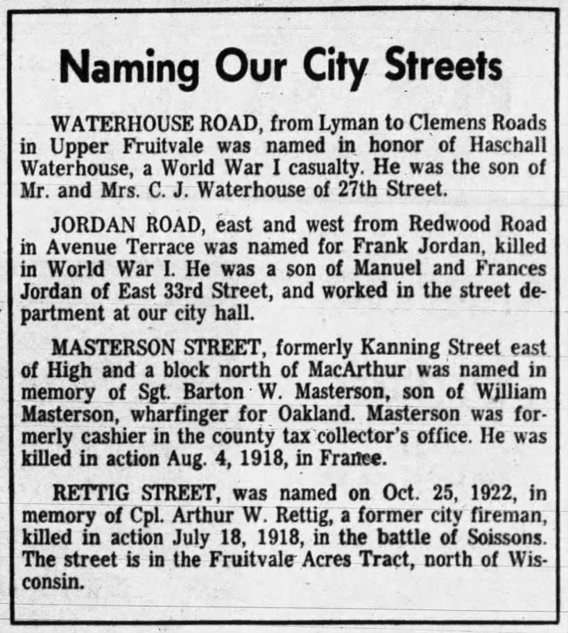 Naming Our City Streets -- Waterhouse, Jordan, Masterson, Rettig