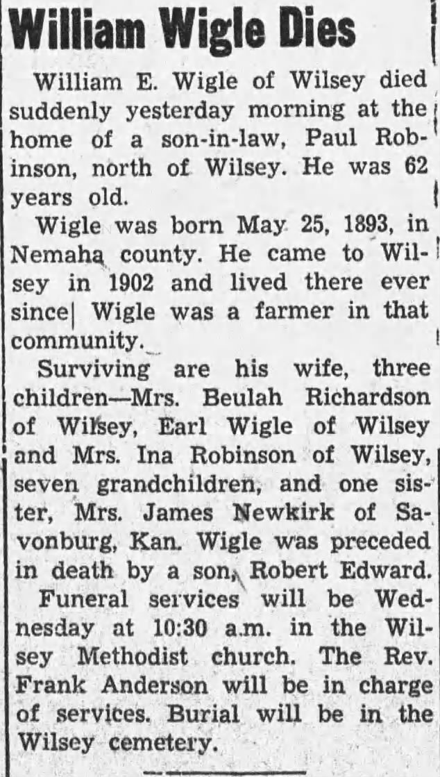 Obituary: William Wigle (Aged 62)