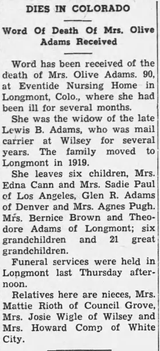 Obituary: Olive Adams (Aged 90)