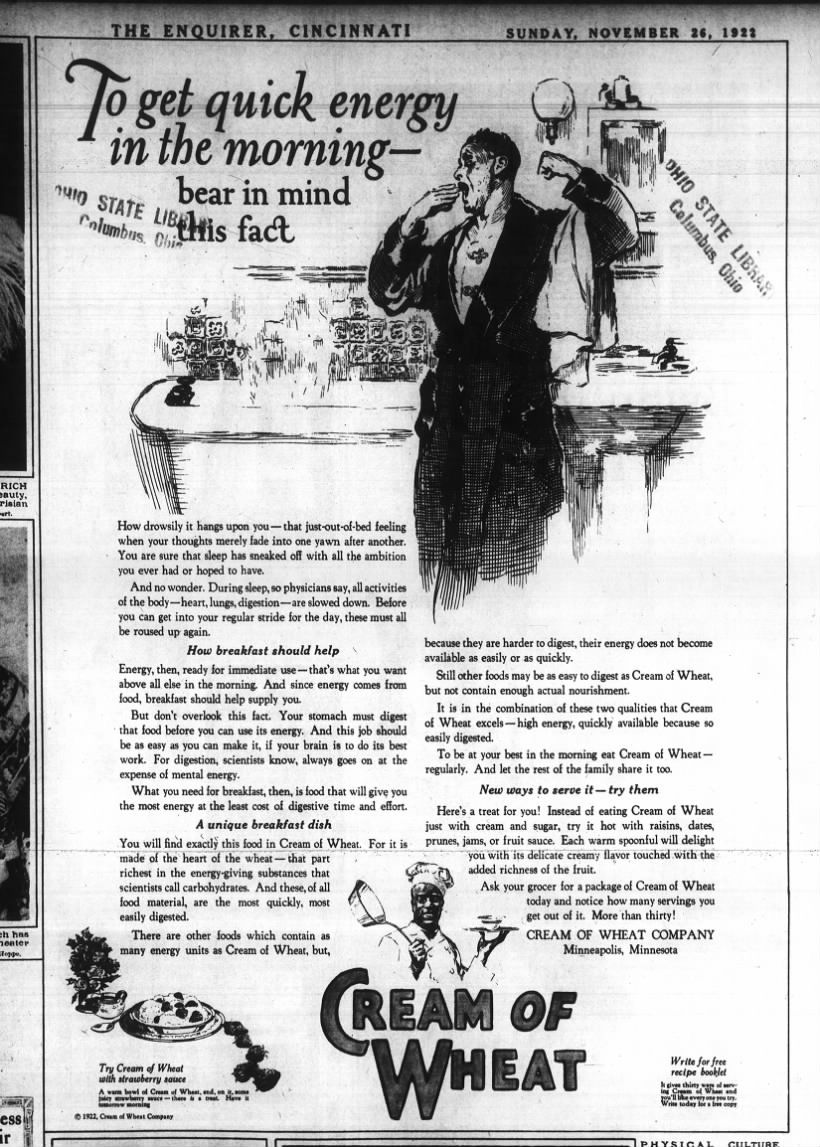 Cream of Wheat ad, 1922