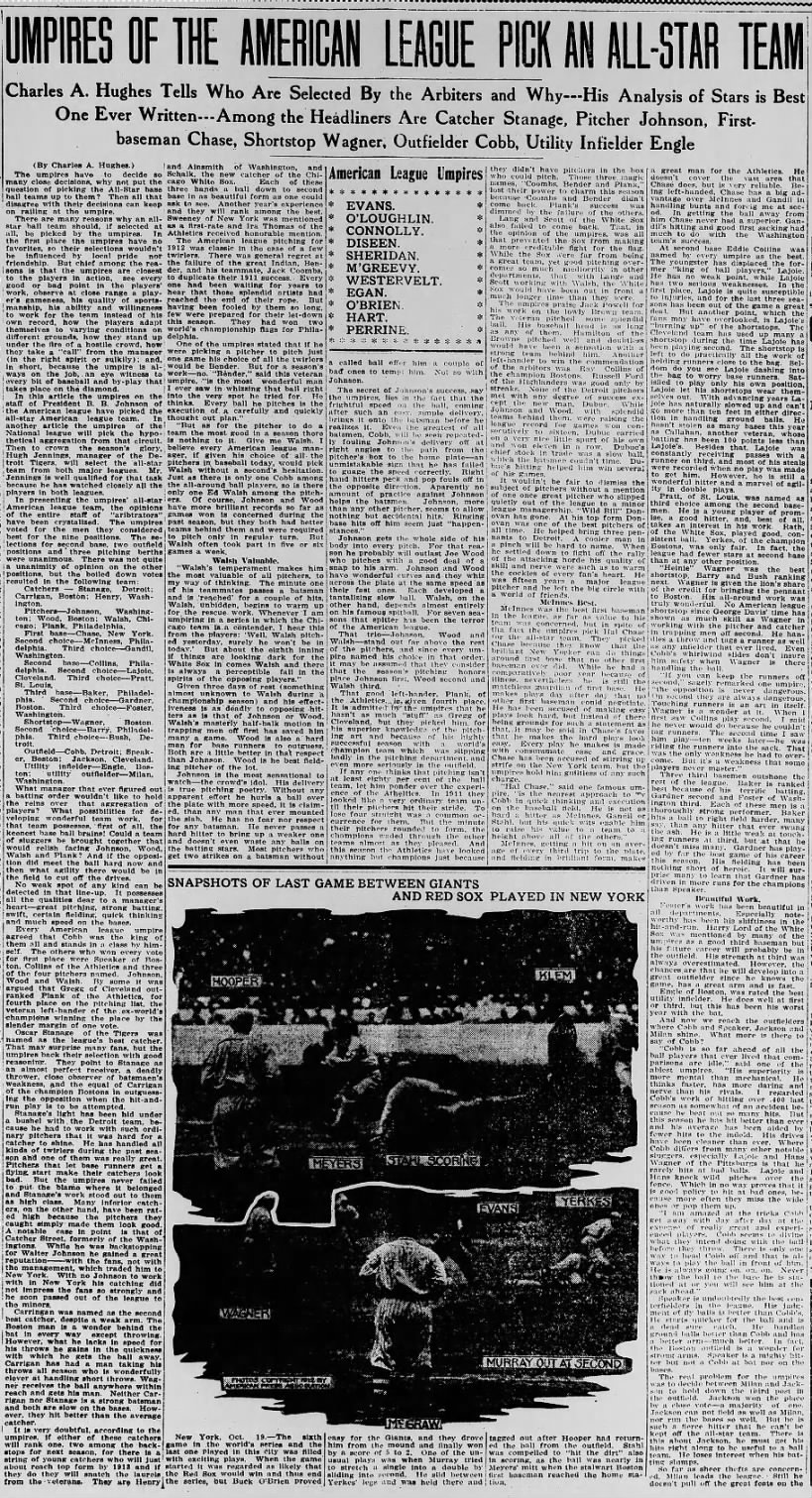 Sat 10/19/1912: Umps pick their All-Star team