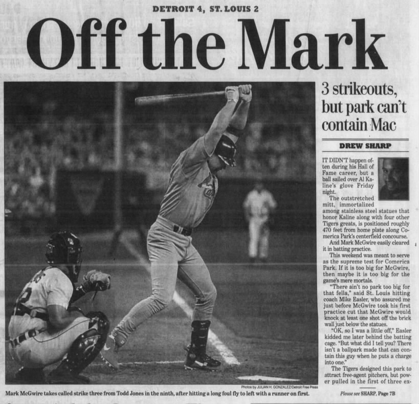 6/10/2000: Tigers K McGwire 3x in 1st interleague game