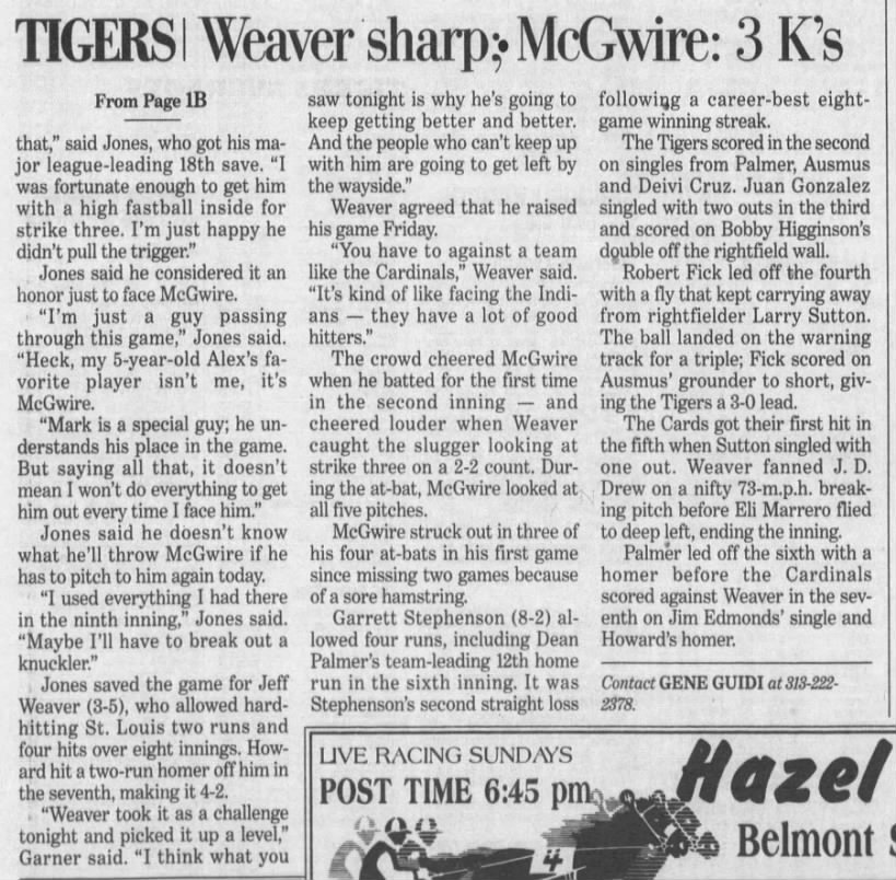 Sat 6/10/2000: Tigers' 1st interleague game at Comerica (pg 2 of 2)