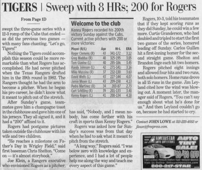 Mon 6/19/2006: Tigers at Wrigley - Rogers' 200th win (pg 2 of 2)