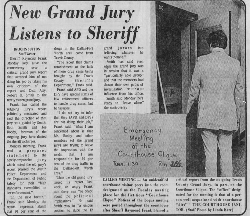 Sheriff Frank v. DA Smith (and the 'Courthouse Clique), 1974