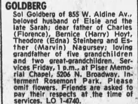 Obituary for Sol GOLDBERG