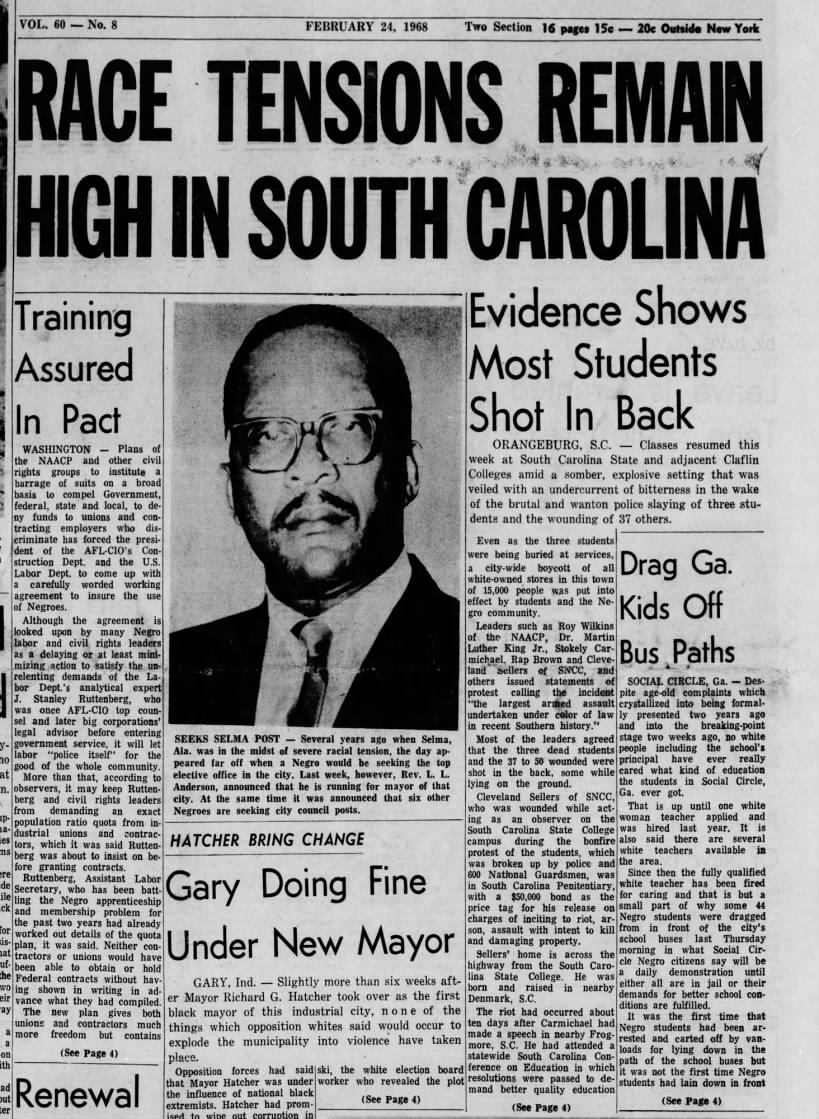 Evidence from Orangeburg Massacre shows most students shot in the back