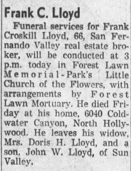Obituary: Frank Croskill Lloyd